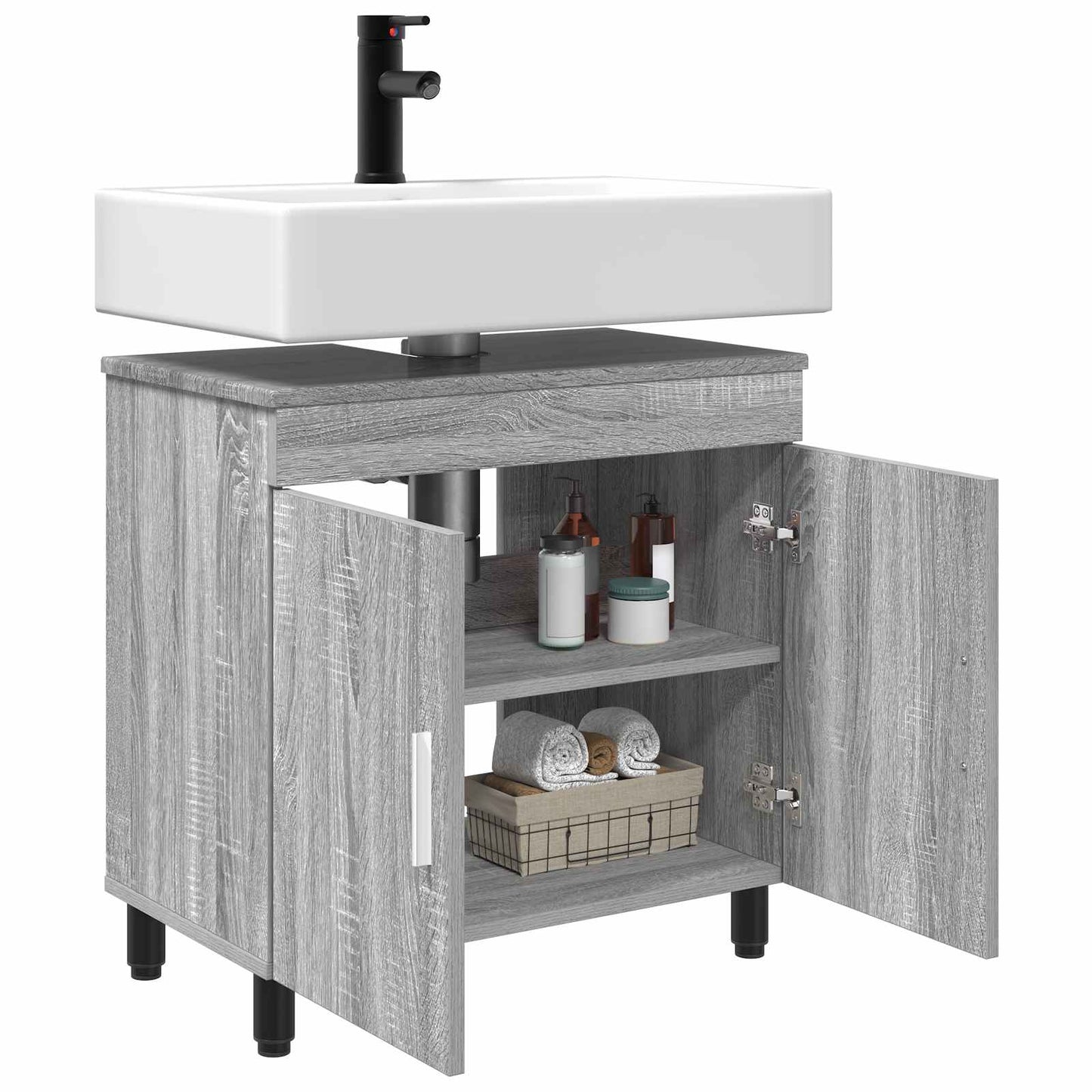 Mobiletto da bagno Sonoma grigio 60 x 35 x 60 cm