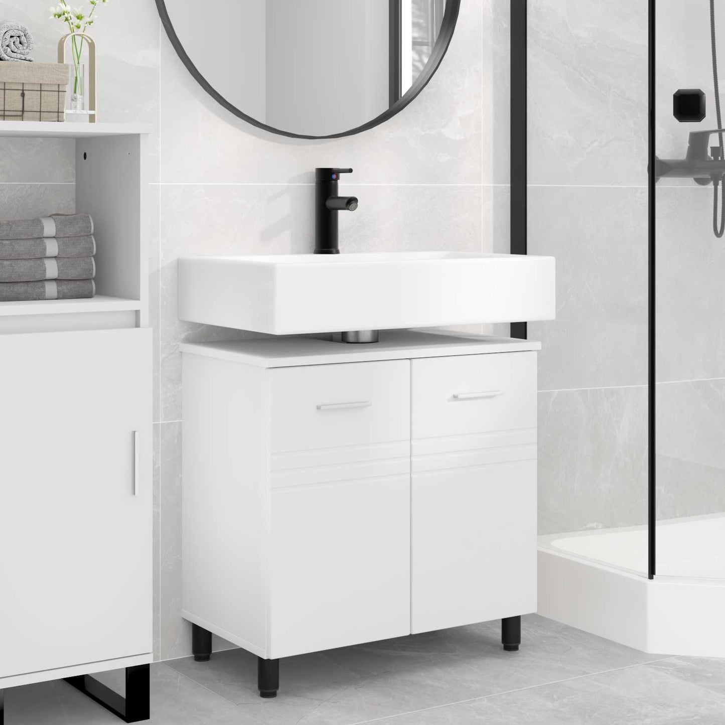 Mobiletto da bagno Bianco 60 x 35 x 60 cm Legno ingegnerizzato