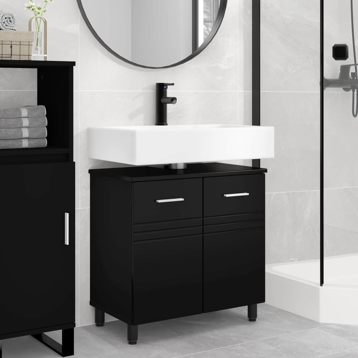 Mobiletto da bagno Nero 60 x 35 x 60 cm Legno ingegnerizzato | homemem39