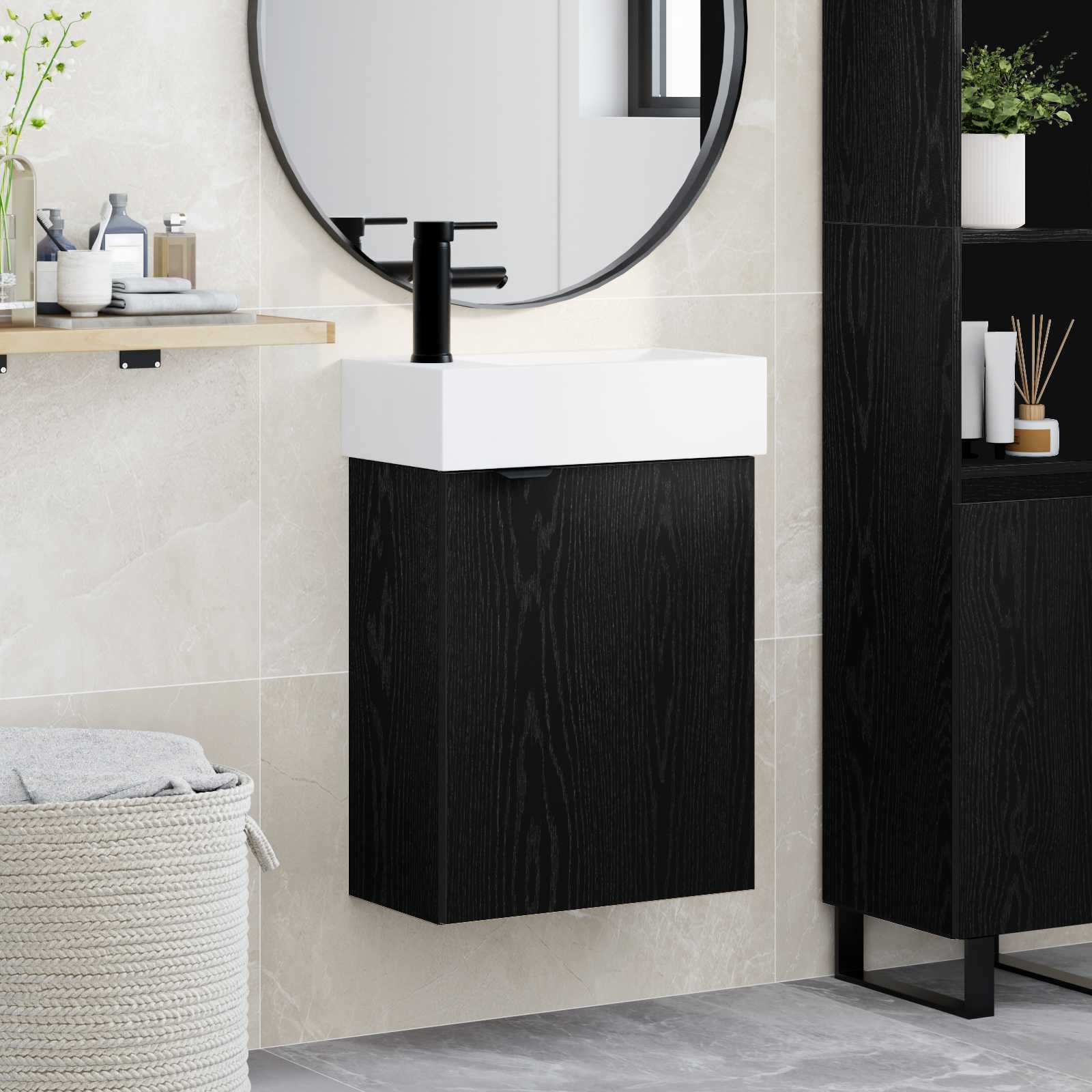 Mobile bagno con rubinetto Rovere Nero 45,5 x 22,5 x 84 cm | homemem39