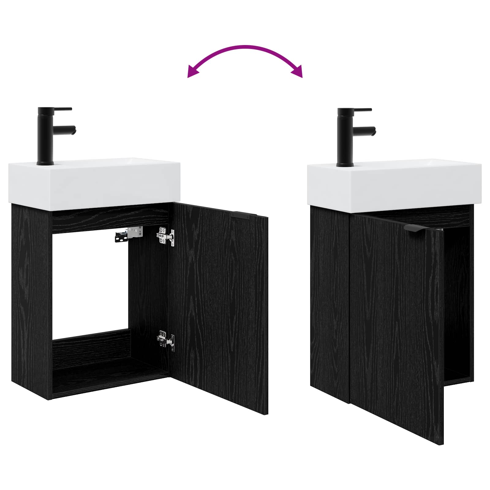 Mobile bagno con rubinetto Rovere Nero 45,5 x 22,5 x 84 cm | homemem39