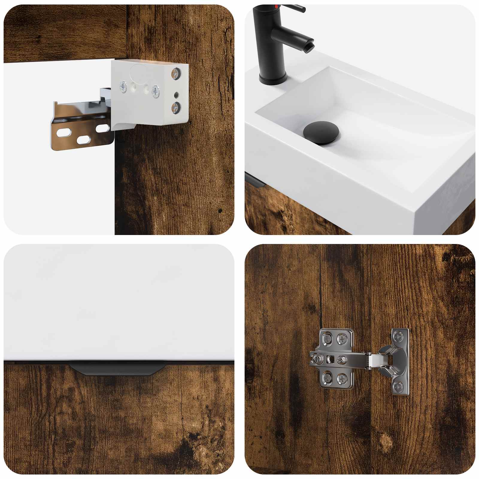 Mobile bagno con rubinetto Rovere Fumo 45,5 x 22,5 x 84 cm | homemem39