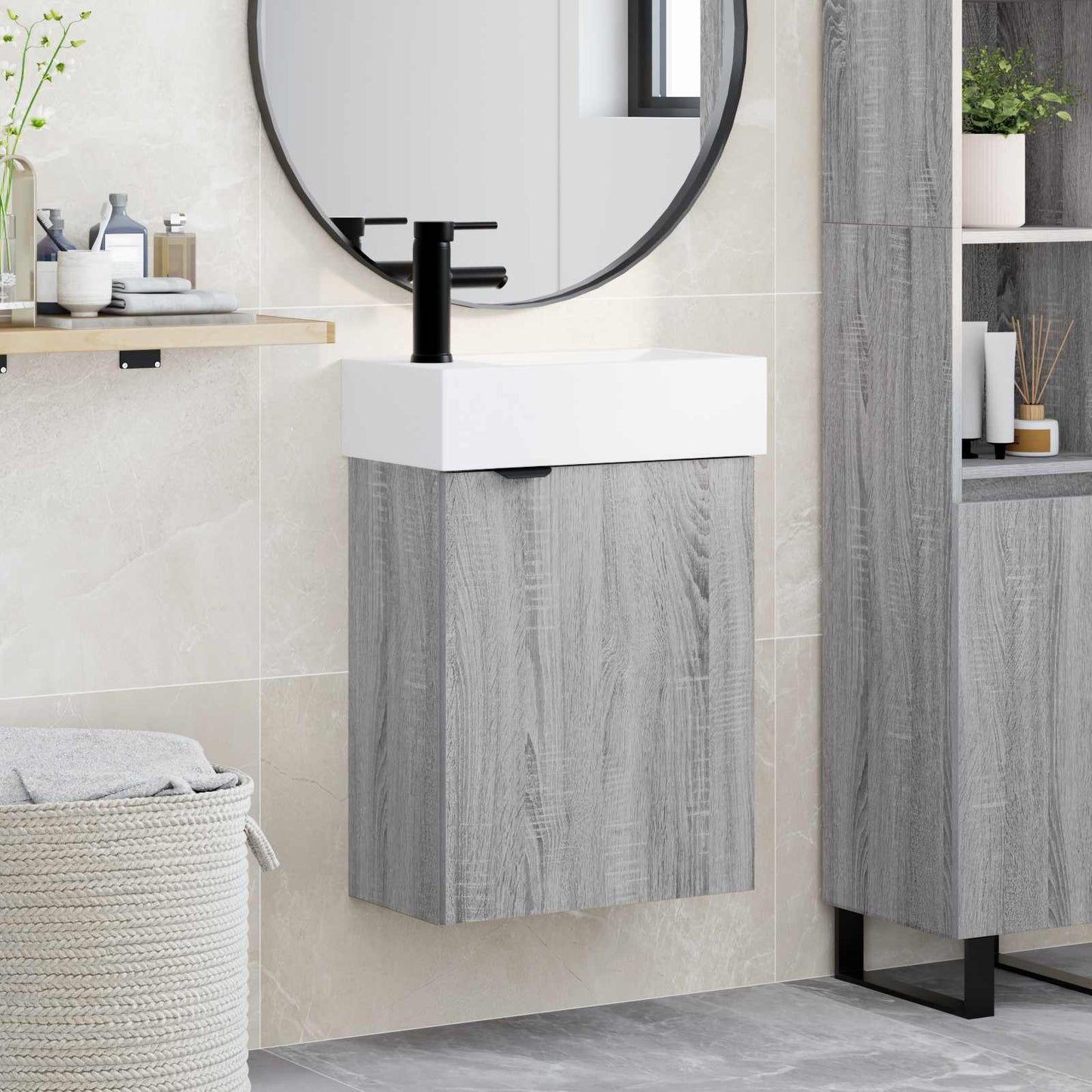 Mobile bagno con rubinetto Sonoma grigio 45,5 x 22,5 x 84 cm | homemem39