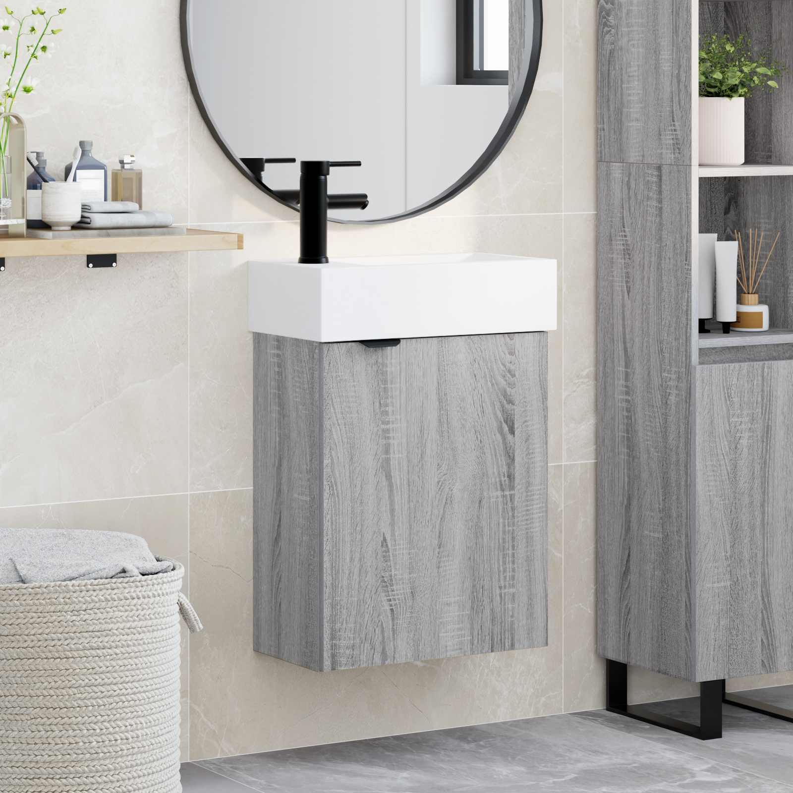 Mobile bagno con rubinetto Sonoma grigio 45,5 x 22,5 x 84 cm | homemem39