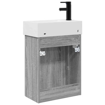 Mobile bagno con rubinetto Sonoma grigio 45,5 x 22,5 x 84 cm | homemem39