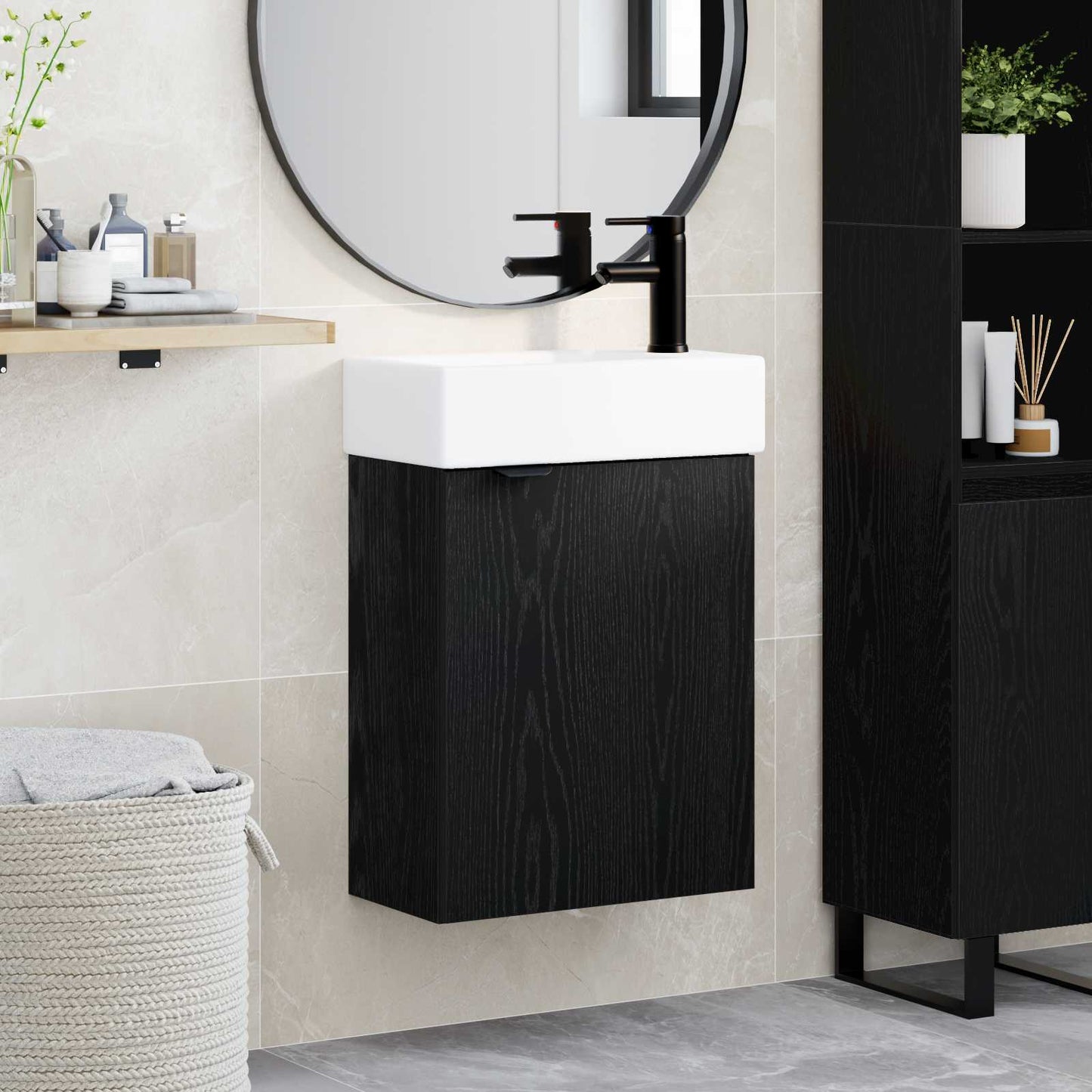 Mobile bagno con rubinetto Rovere Nero 45,5 x 22,5 x 84 cm | homemem39