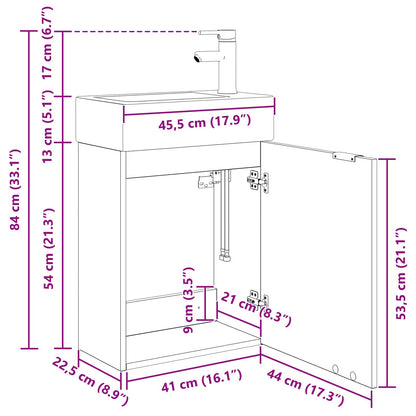 Mobile bagno con rubinetto Grigio Cemento 45,5 x 22,5 x 84 cm | homemem39