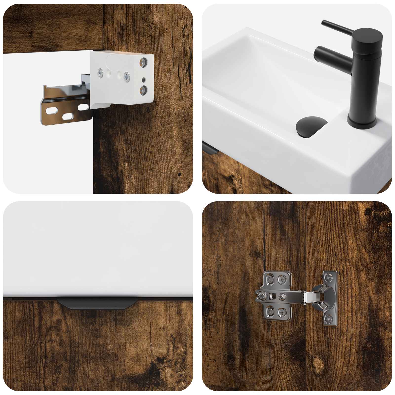 Mobile bagno con rubinetto Rovere Fumo 45,5 x 22,5 x 84 cm | homemem39