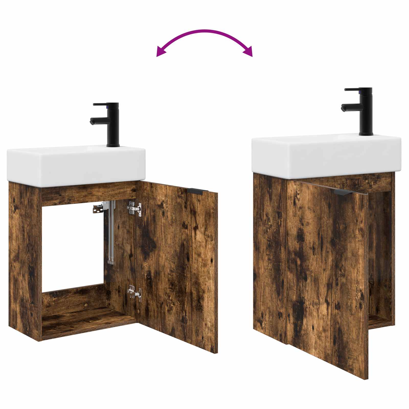Mobile bagno con rubinetto Rovere Fumo 45,5 x 22,5 x 84 cm | homemem39