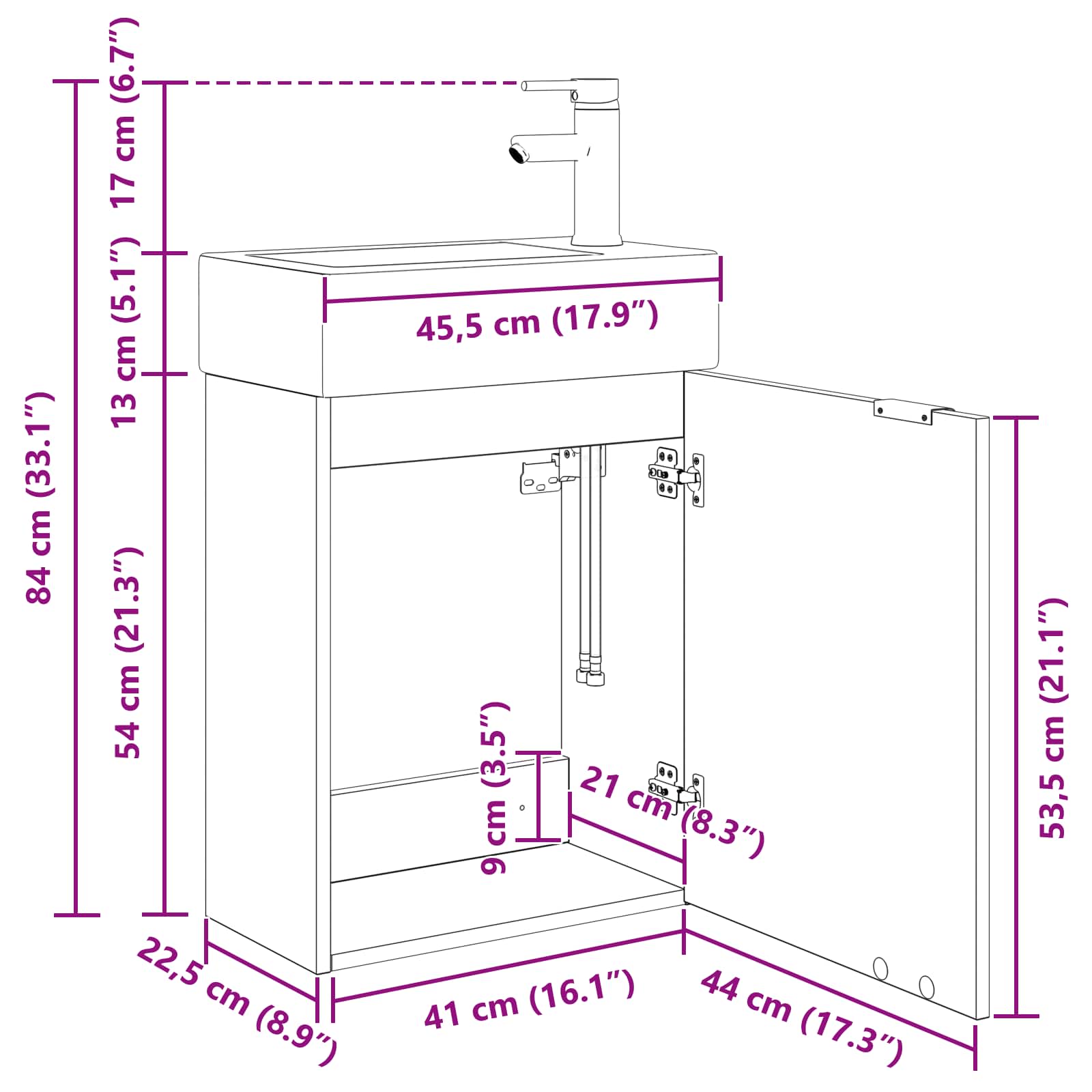 Mobile bagno con rubinetto Rovere Fumo 45,5 x 22,5 x 84 cm | homemem39