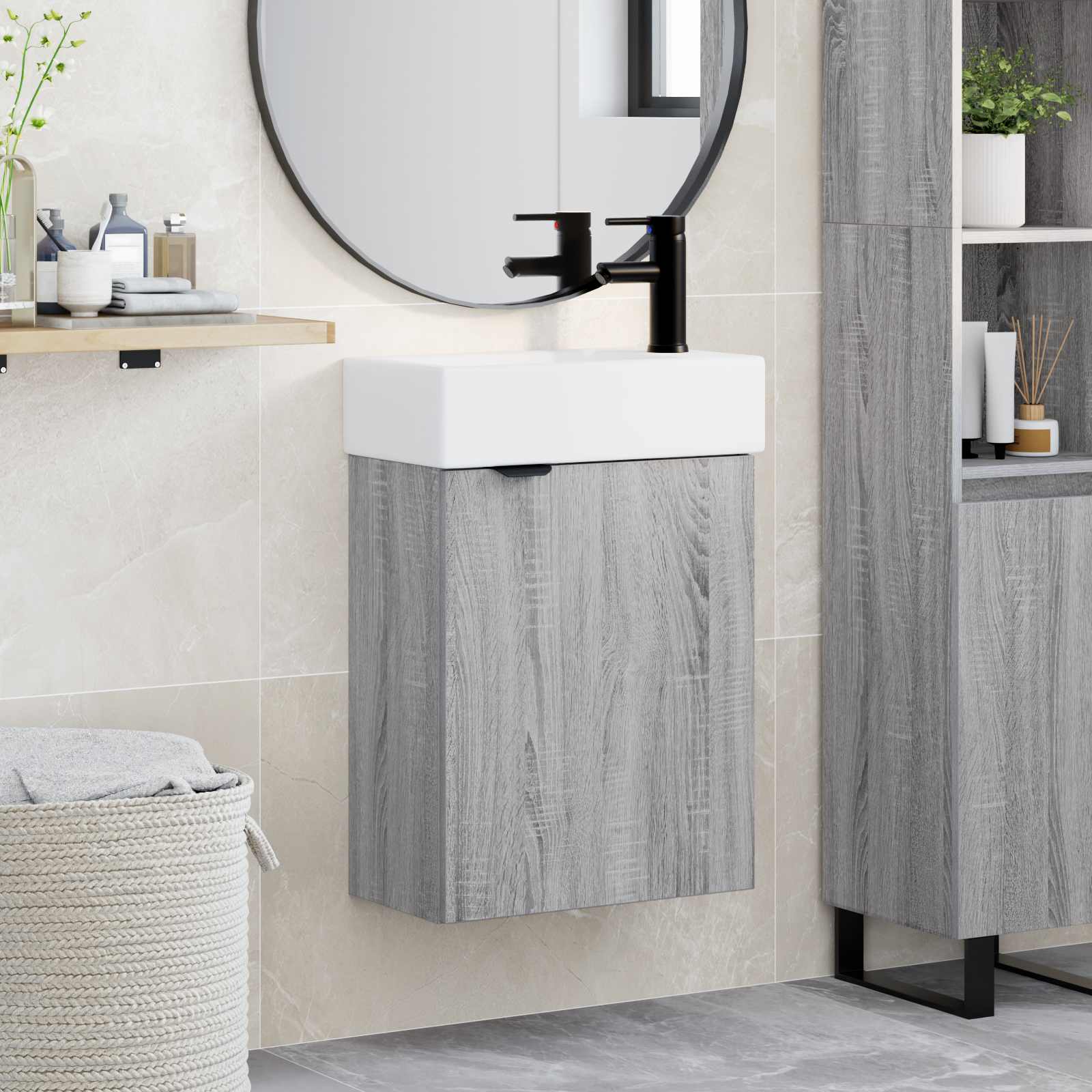 Mobile bagno con rubinetto Sonoma grigio 45,5 x 22,5 x 84 cm | homemem39