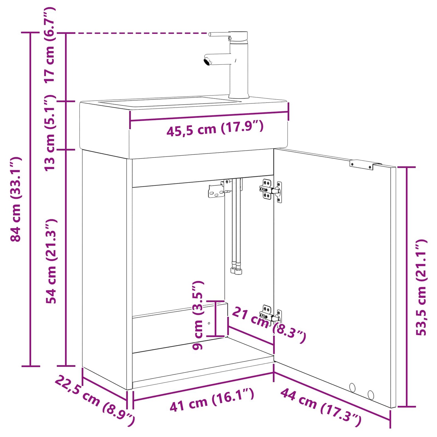 Mobile bagno con rubinetto Legno antico 45,5 x 22,5 x 84 cm | homemem39