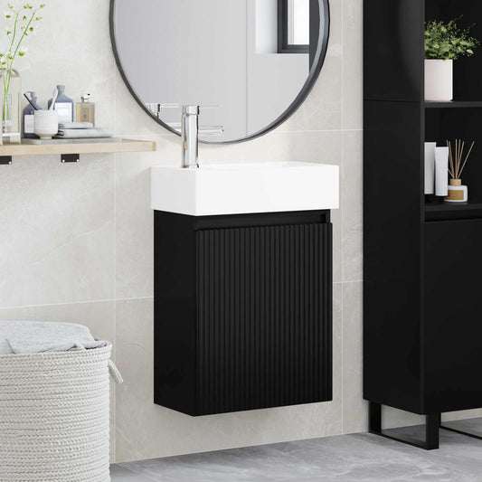 Mobile bagno con rubinetto Nero 45,5 x 22,5 x 84 cm - homemem39