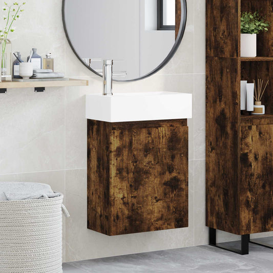 Mobile bagno con rubinetto Rovere Fumo 45,5 x 22,5 x 84 cm - homemem39