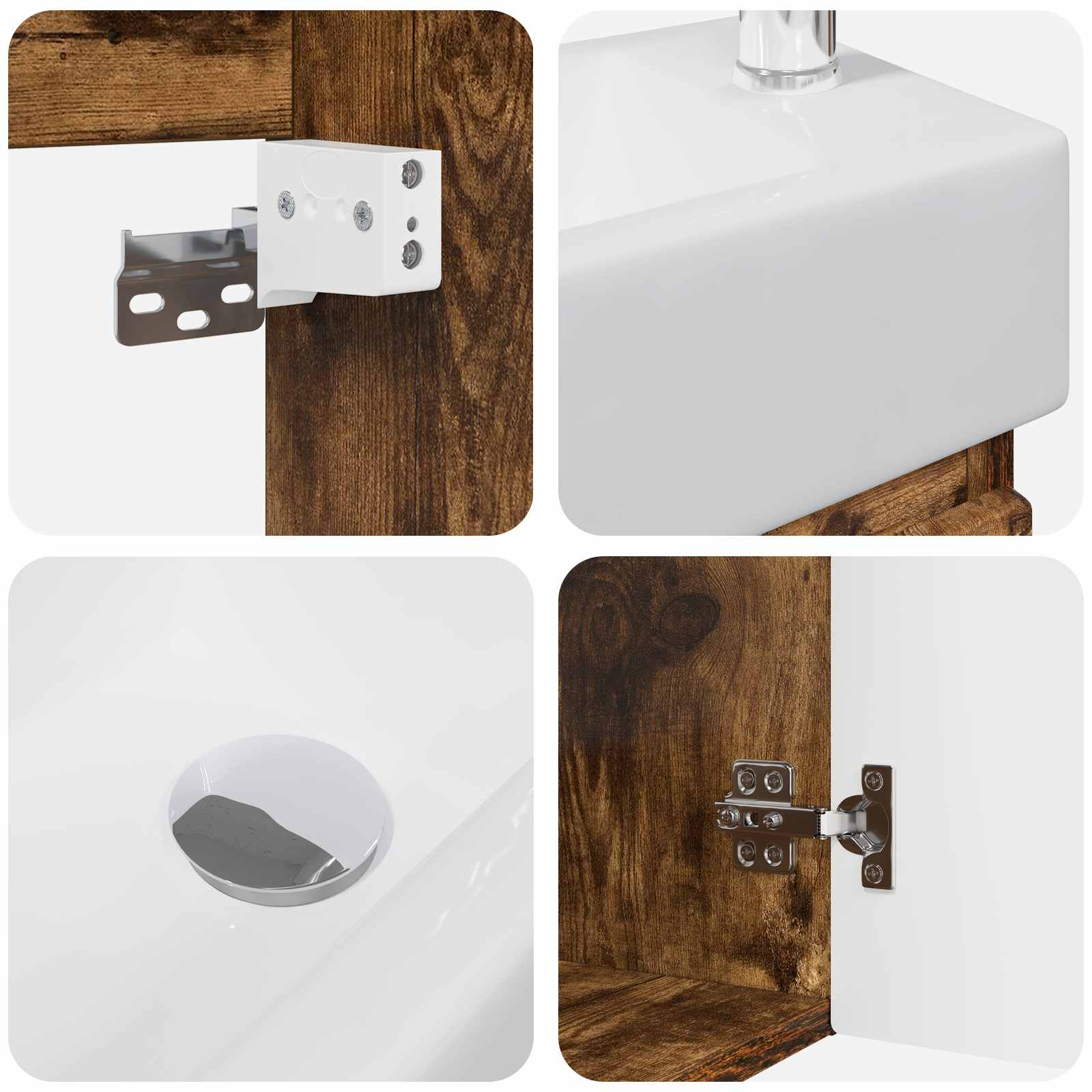 Mobile bagno con rubinetto Rovere Fumo 45,5 x 22,5 x 84 cm | homemem39