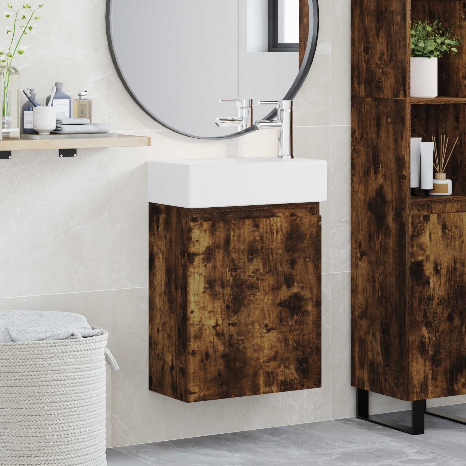 Mobile bagno con rubinetto Rovere Fumo 45,5 x 22,5 x 84 cm | homemem39