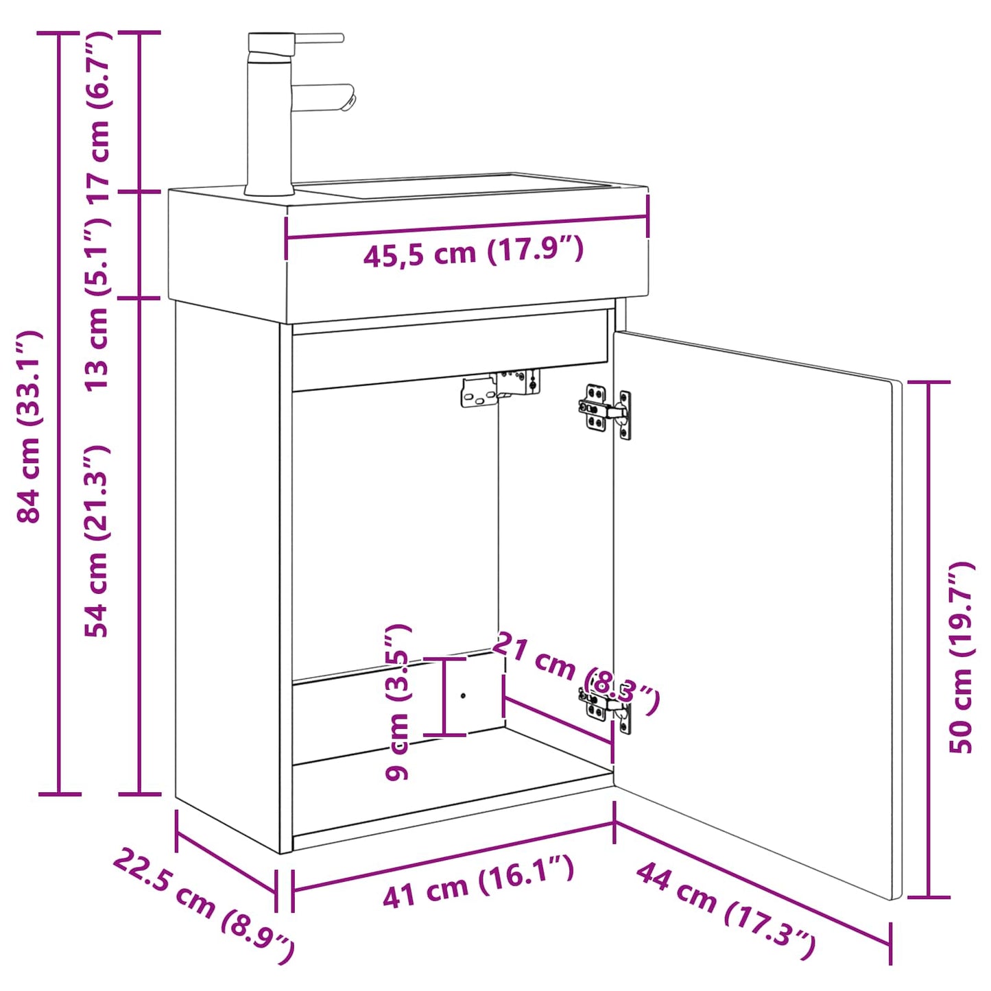 Mobile bagno con rubinetto Bianco 45,5 x 22,5 x 84 cm | homemem39