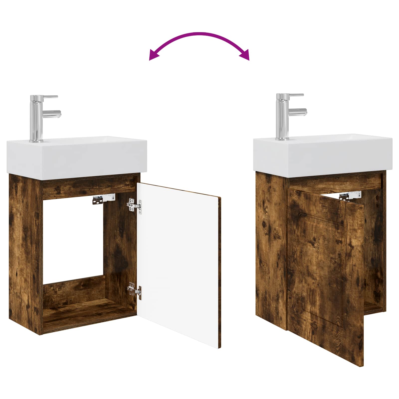 Mobile bagno con rubinetto Rovere Fumo 45,5 x 22,5 x 84 cm | homemem39