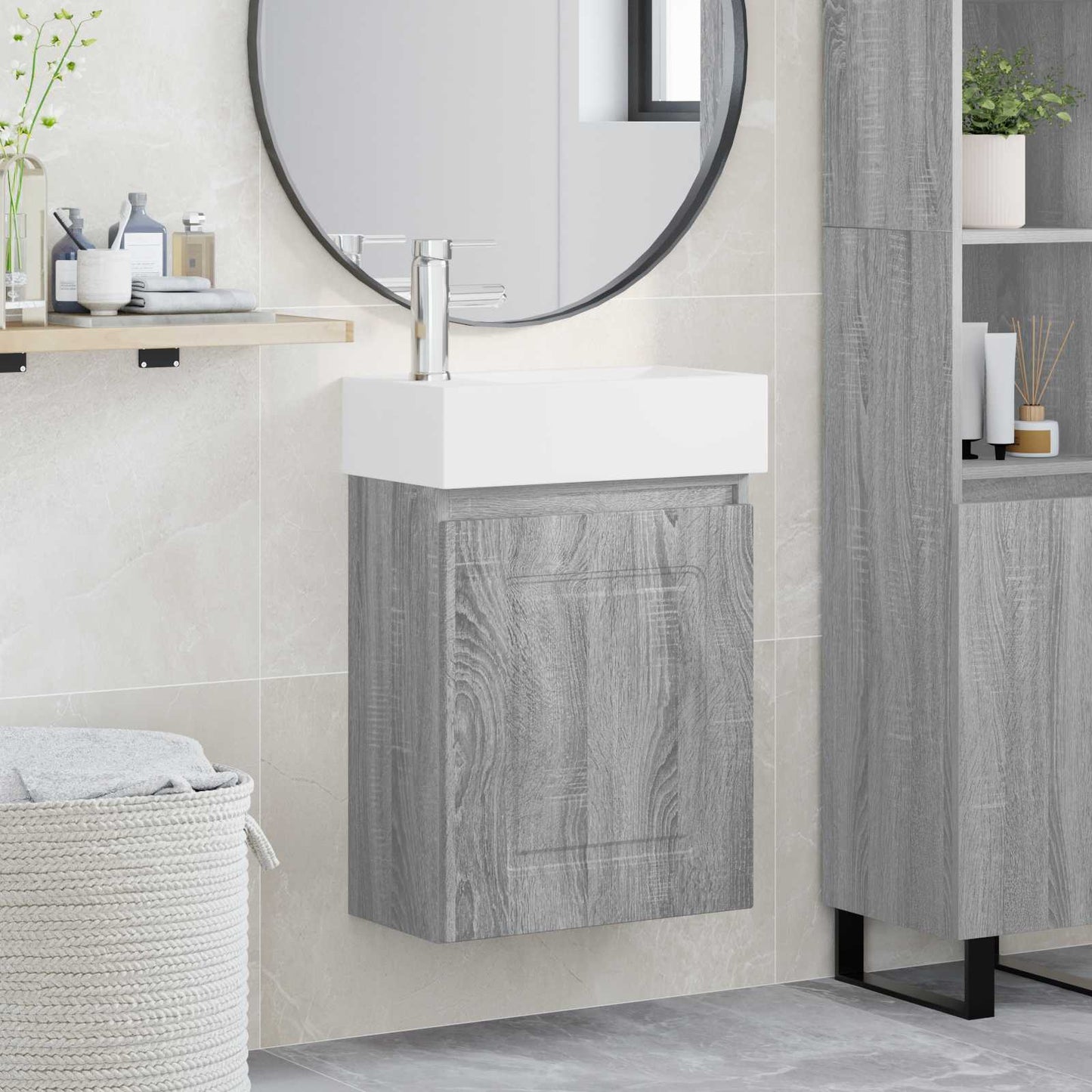 Mobile bagno con rubinetto Sonoma grigio 45,5 x 22,5 x 84 cm | homemem39