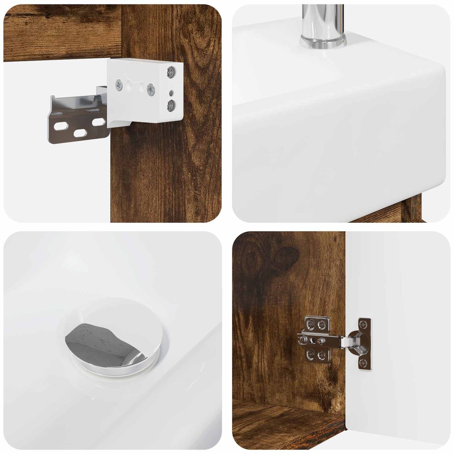Mobile bagno con rubinetto Rovere Fumo 45,5 x 22,5 x 84 cm