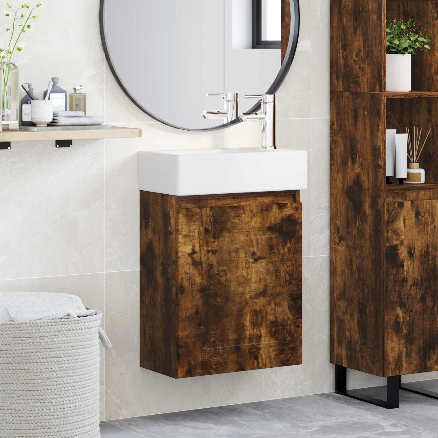 Mobile bagno con rubinetto Rovere Fumo 45,5 x 22,5 x 84 cm