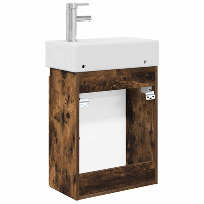 Mobile bagno con rubinetto Rovere Fumo 45,5 x 22,5 x 84 cm