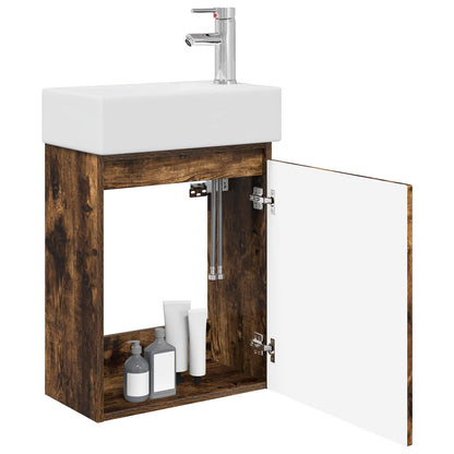 Mobile bagno con rubinetto Rovere Fumo 45,5 x 22,5 x 84 cm