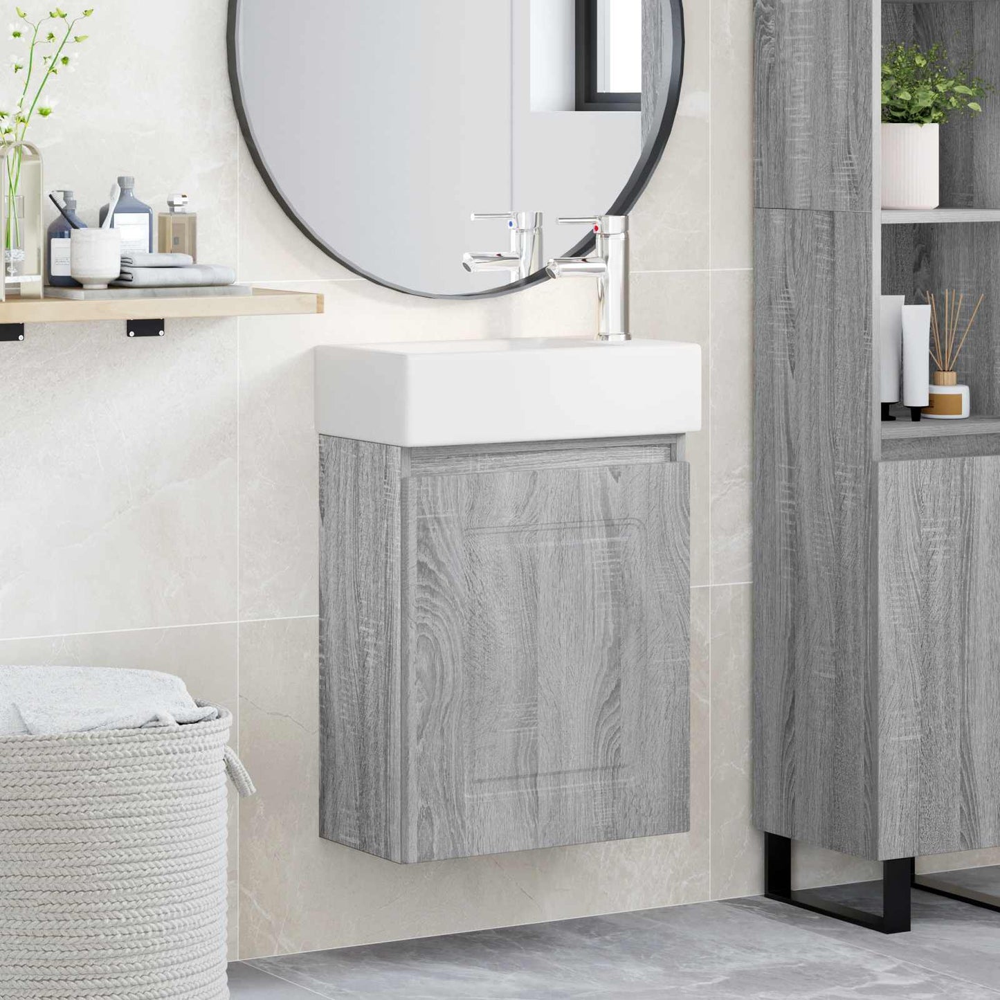Mobile bagno con rubinetto Sonoma grigio 45,5 x 22,5 x 84 cm | homemem39
