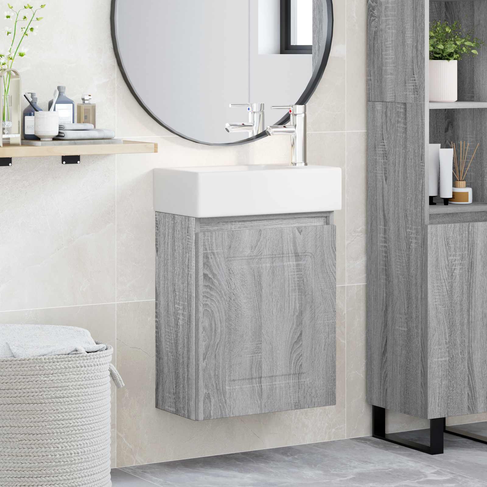 Mobile bagno con rubinetto Sonoma grigio 45,5 x 22,5 x 84 cm | homemem39