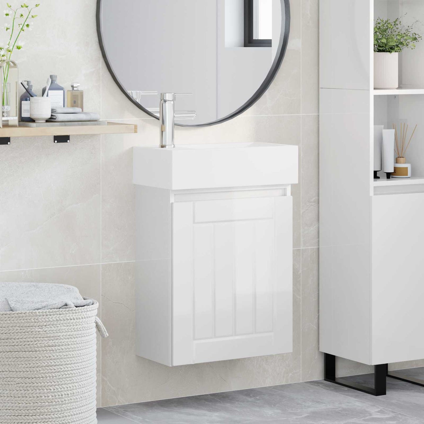 Mobile bagno con rubinetto Bianco Lucido 45,5 x 25,5 x 84 cm | homemem39