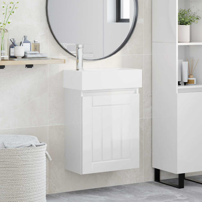 Mobile bagno con rubinetto Bianco Lucido 45,5 x 25,5 x 84 cm | homemem39