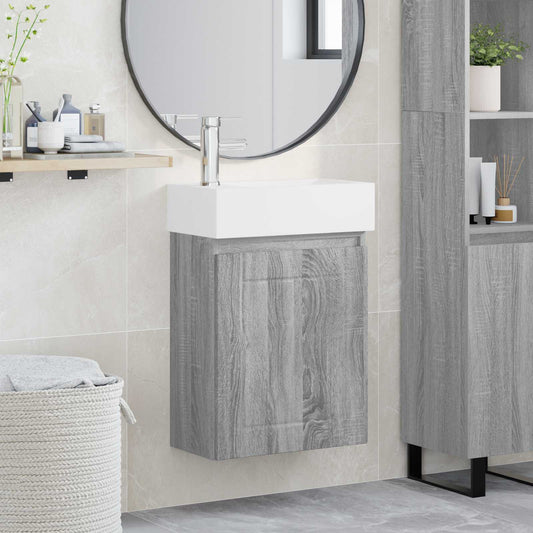 Mobile bagno con rubinetto Sonoma grigio 45,5 x 25,5 x 84 cm - homemem39
