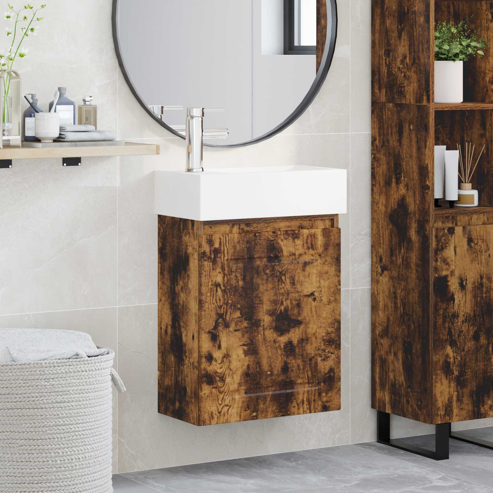 Mobile bagno con rubinetto Rovere Fumo 45,5 x 22,5 x 84 cm | homemem39