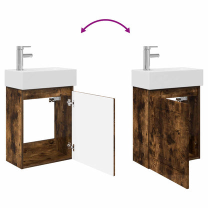 Mobile bagno con rubinetto Rovere Fumo 45,5 x 22,5 x 84 cm | homemem39