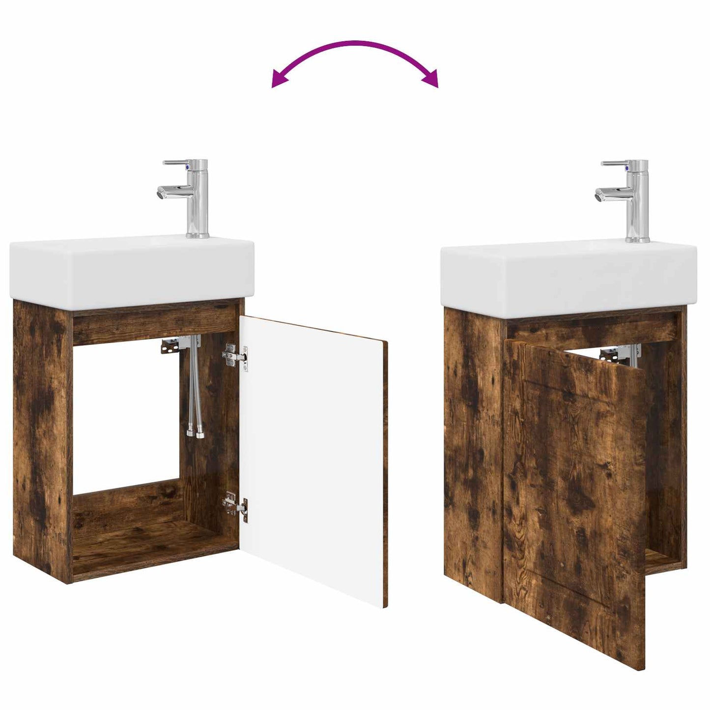 Mobile bagno con rubinetto Rovere Fumo 45,5 x 22,5 x 84 cm | homemem39