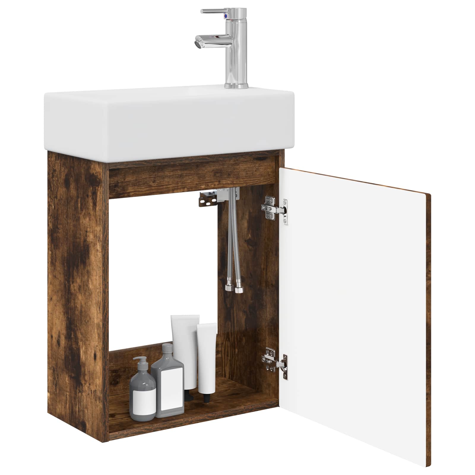 Mobile bagno con rubinetto Rovere Fumo 45,5 x 22,5 x 84 cm | homemem39