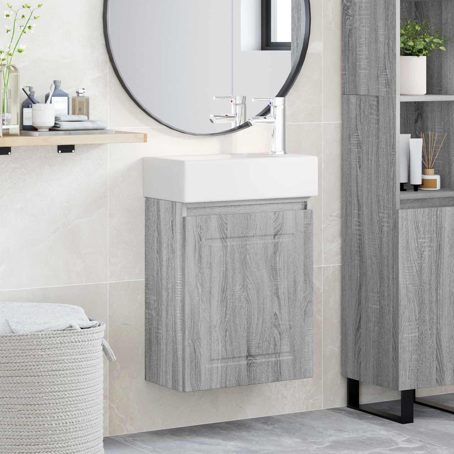 Mobile bagno con rubinetto Sonoma grigio 45,5 x 22,5 x 84 cm | homemem39