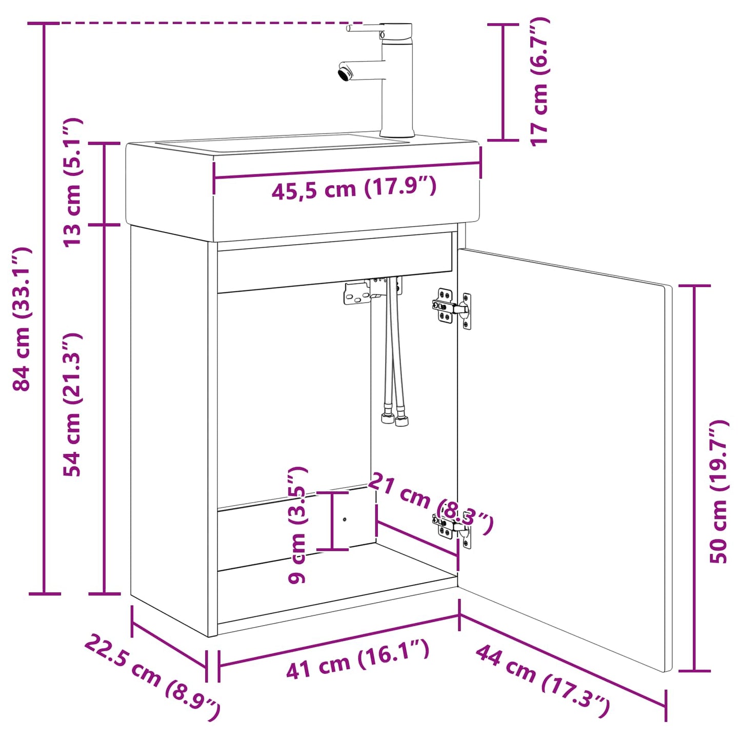 Mobile bagno con rubinetto Legno antico 45,5 x 22,5 x 84 cm | homemem39