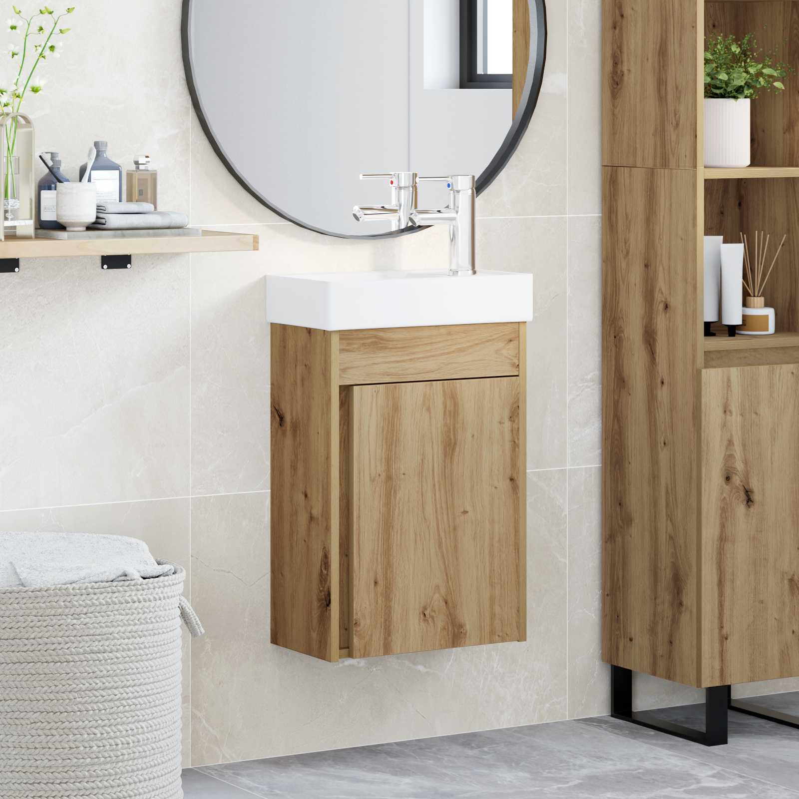 Mobile da bagno con lavabo con archiviazione Rovere artigianale | homemem39