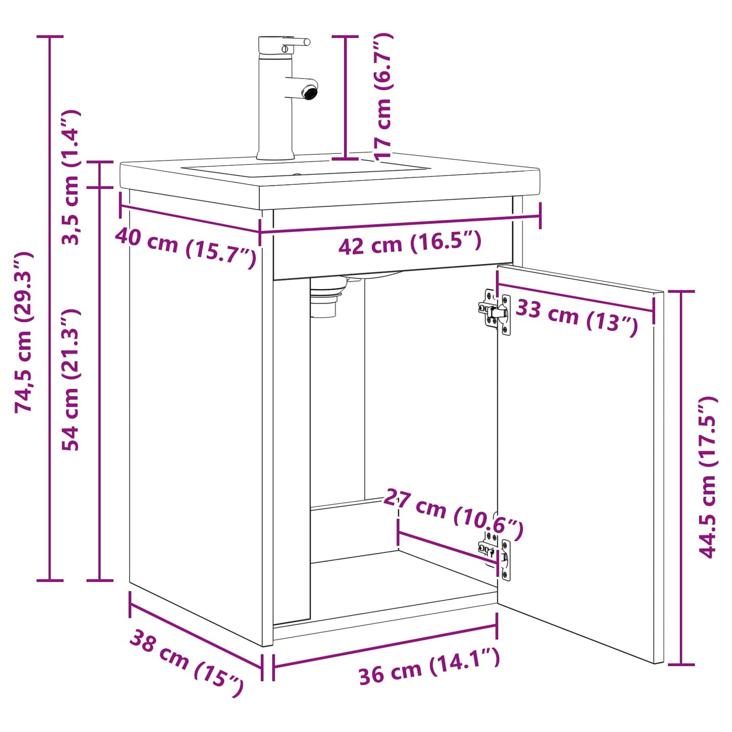 Mobile bagno con rubinetto Bianco 42 x 40 x 74,5 cm | homemem39