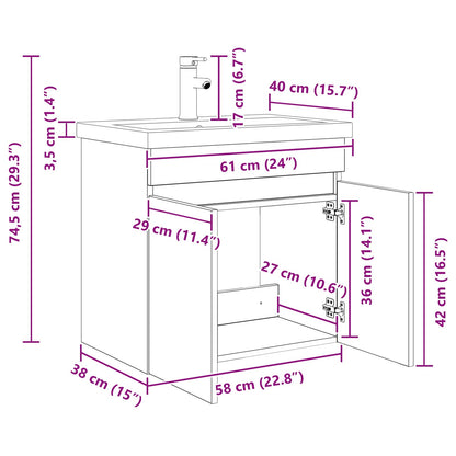 Mobile bagno con rubinetto Grigio Cemento 61 x 40 x 74,5 cm | homemem39