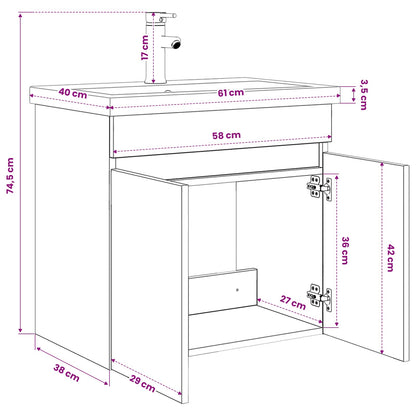 Mobile bagno con rubinetto Legno antico 61 x 40 x 74,5 cm
