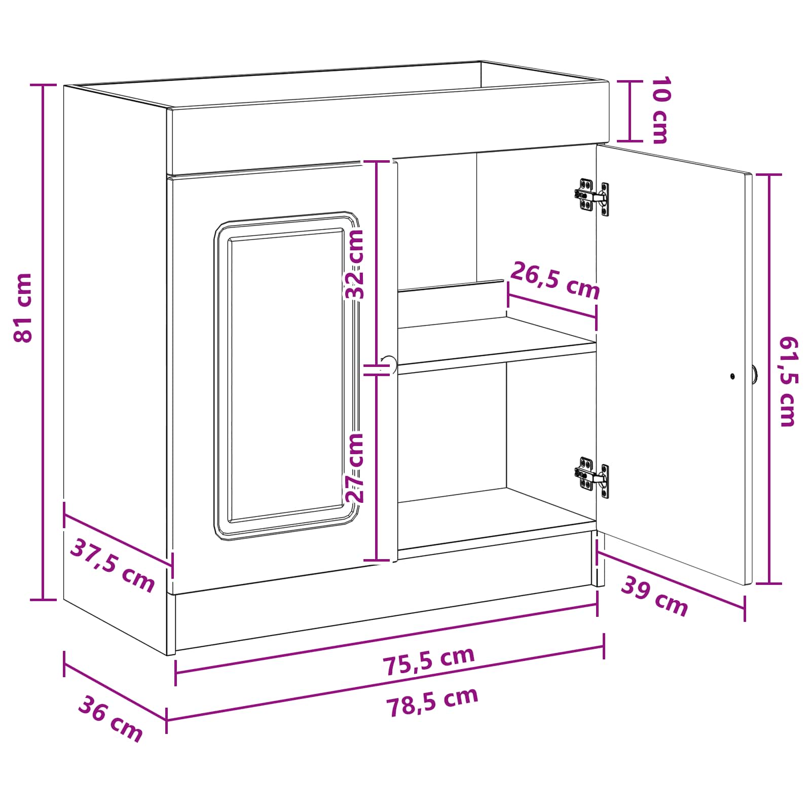 Mobiletto da bagno sotto il lavello Nero 78,5 x 37,5 x 81 cm | homemem39