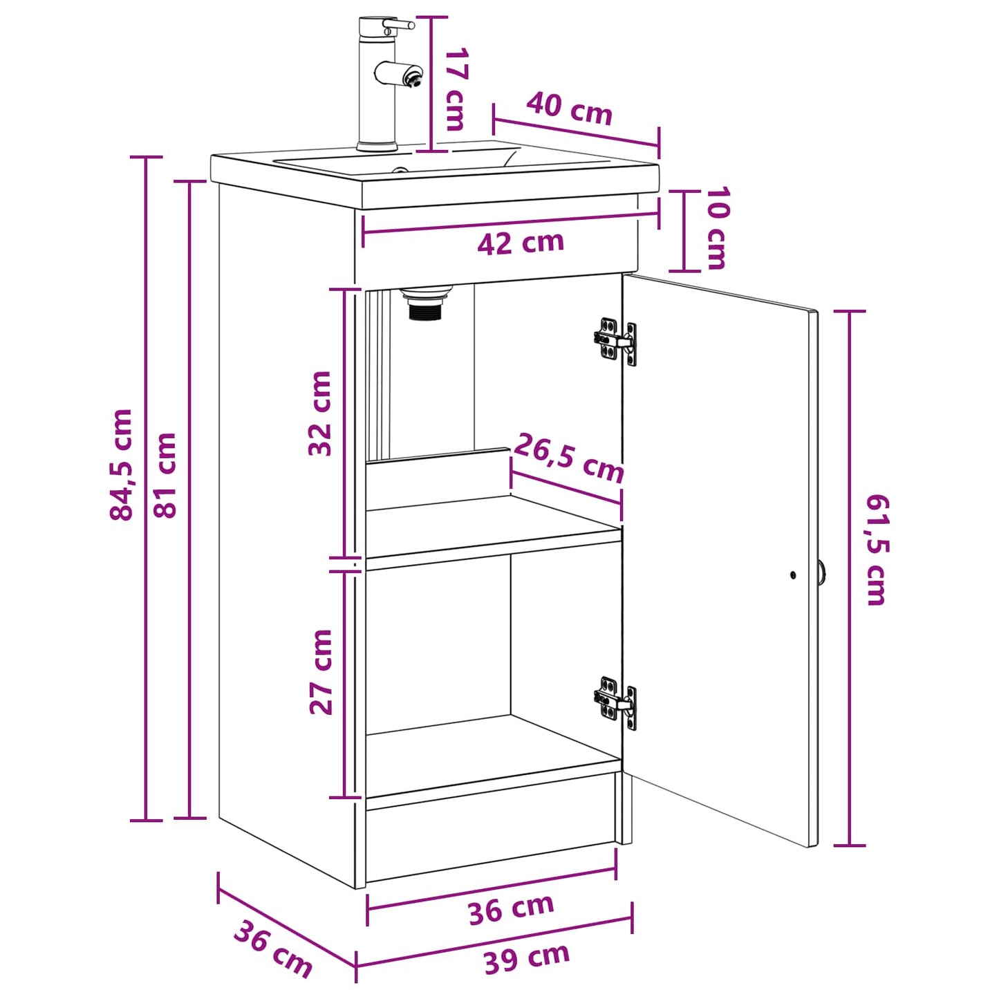 Mobile da bagno con lavabo Bianco 42 x 40 x 84,5 cm | homemem39