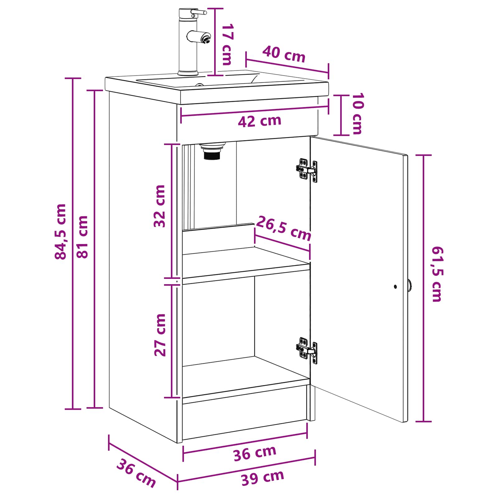 Mobile da bagno con lavabo Rovere Fumo 42 x 40 x 84,5 cm | homemem39