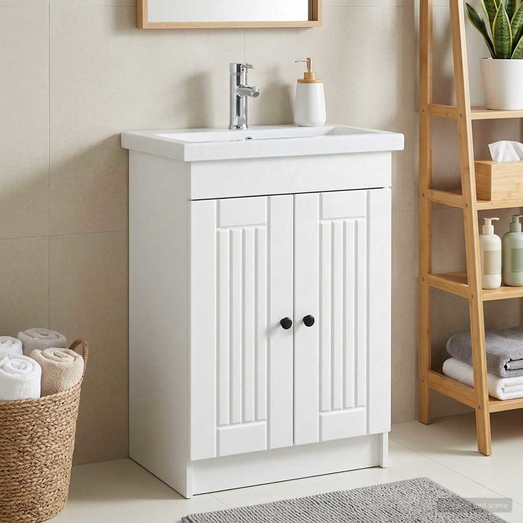 Mobiletto da bagno sotto il lavello Bianco 56 x 37,5 x 81 cm | homemem39