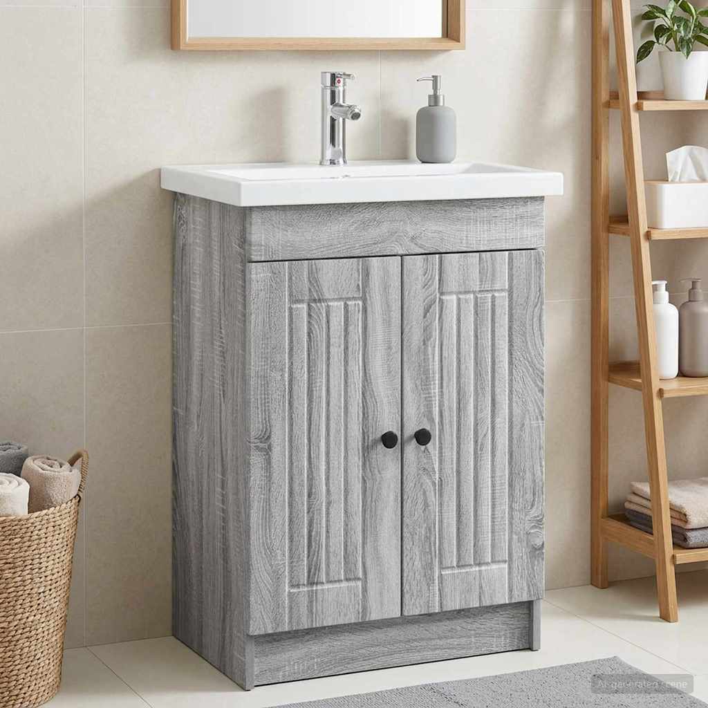 Mobiletto da bagno sotto il lavello Sonoma grigio | homemem39