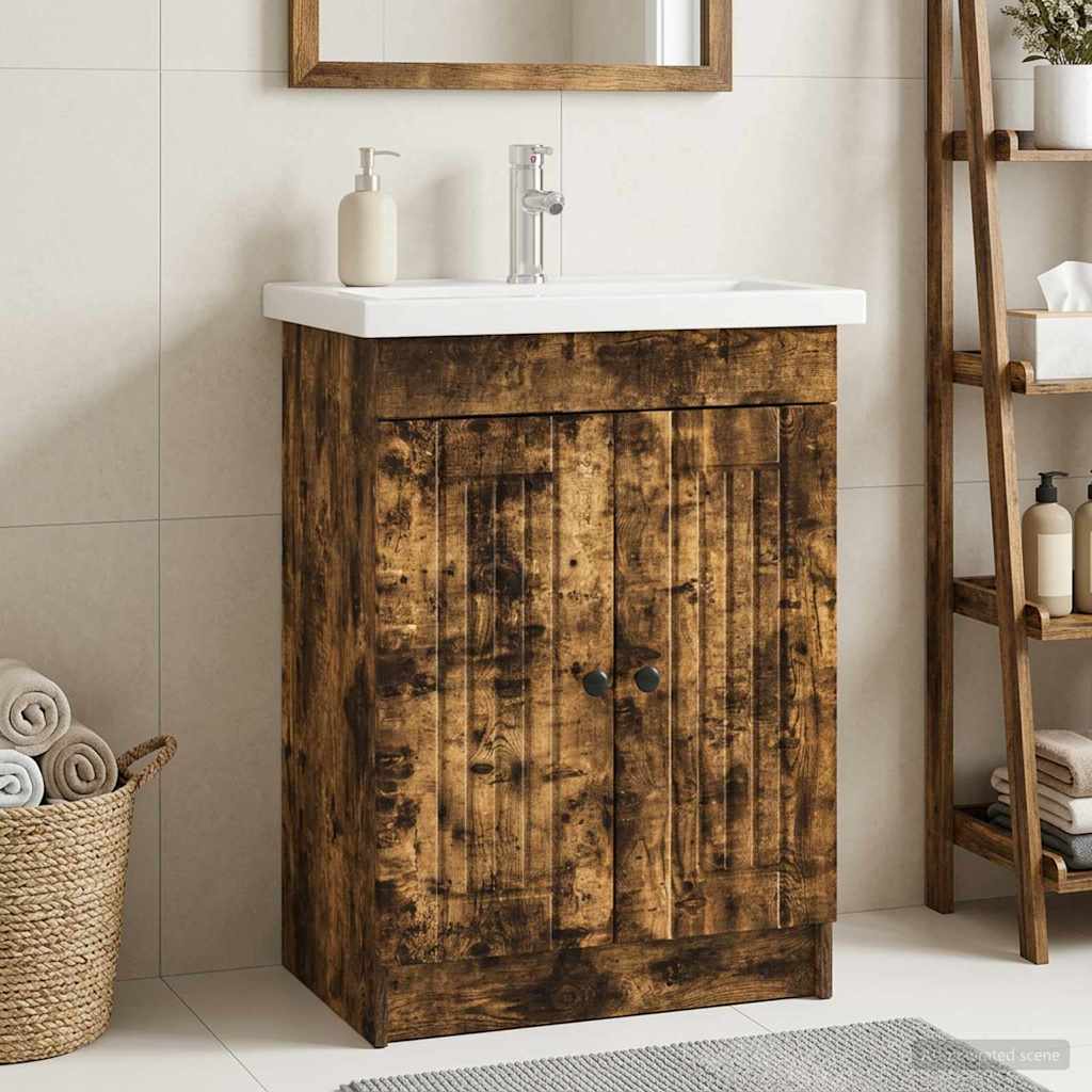 Mobiletto da bagno sotto il lavello Rovere Fumo | homemem39