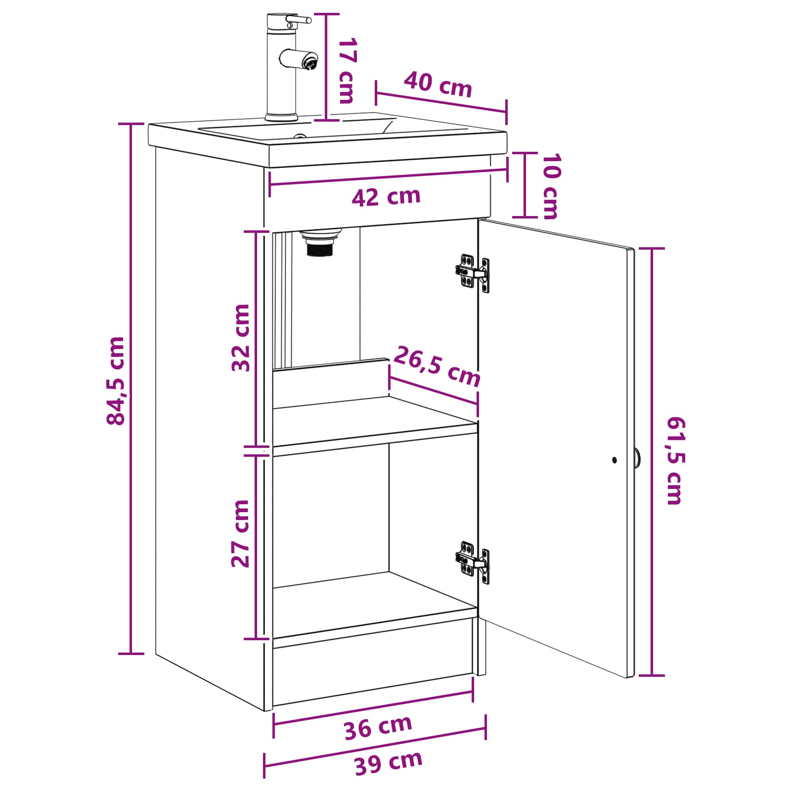 Mobile da bagno con lavabo Sonoma grigio 42 x 40 x 84,5 cm | homemem39