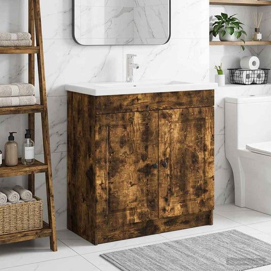 Mobiletto da bagno sotto il lavello Rovere Fumo - homemem39